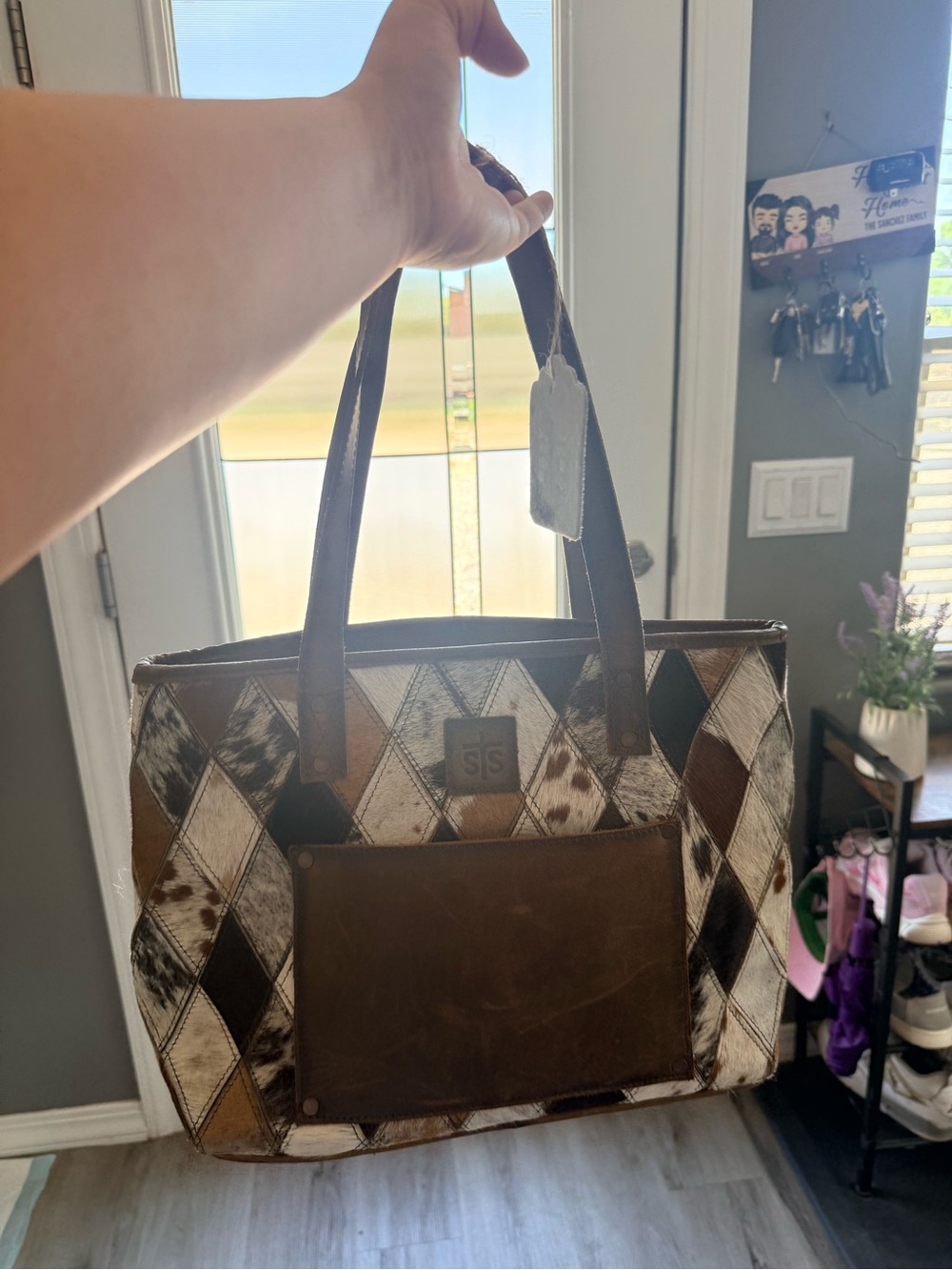 STS Ranchwear Brown and Cream Diamond Patchwork Tote